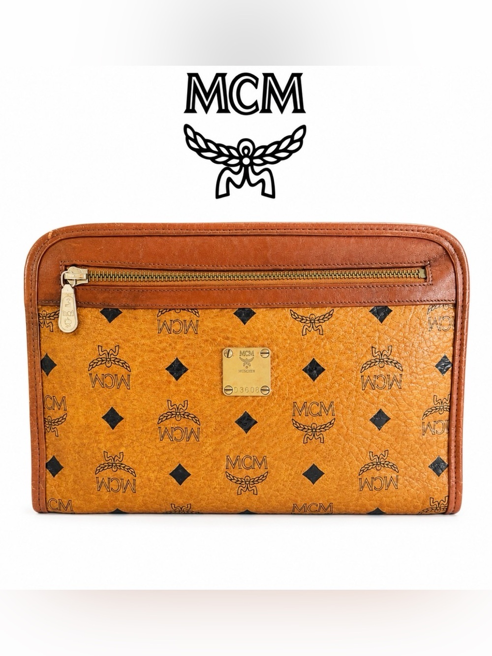 MCM Leather Clutch with Logo Pattern